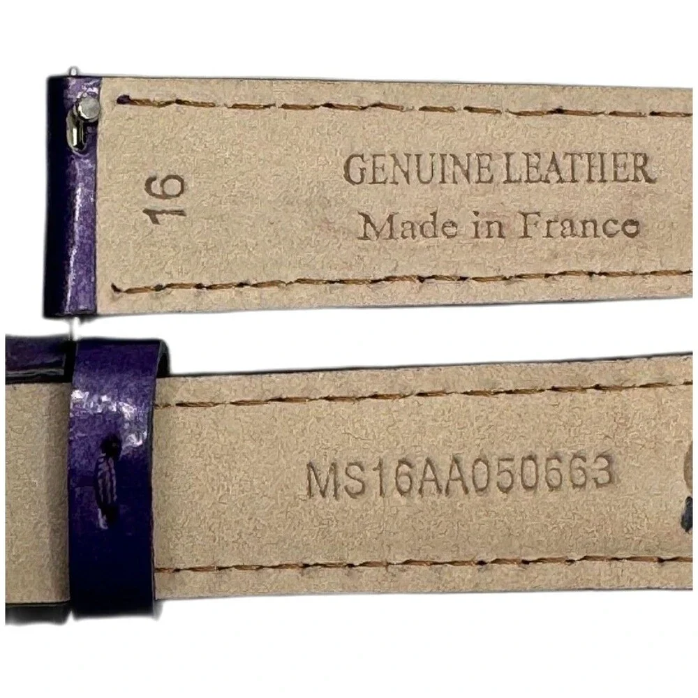 Michele 16mm Genuine Leather Purple Metallic Replacement Band Strap Silver USA